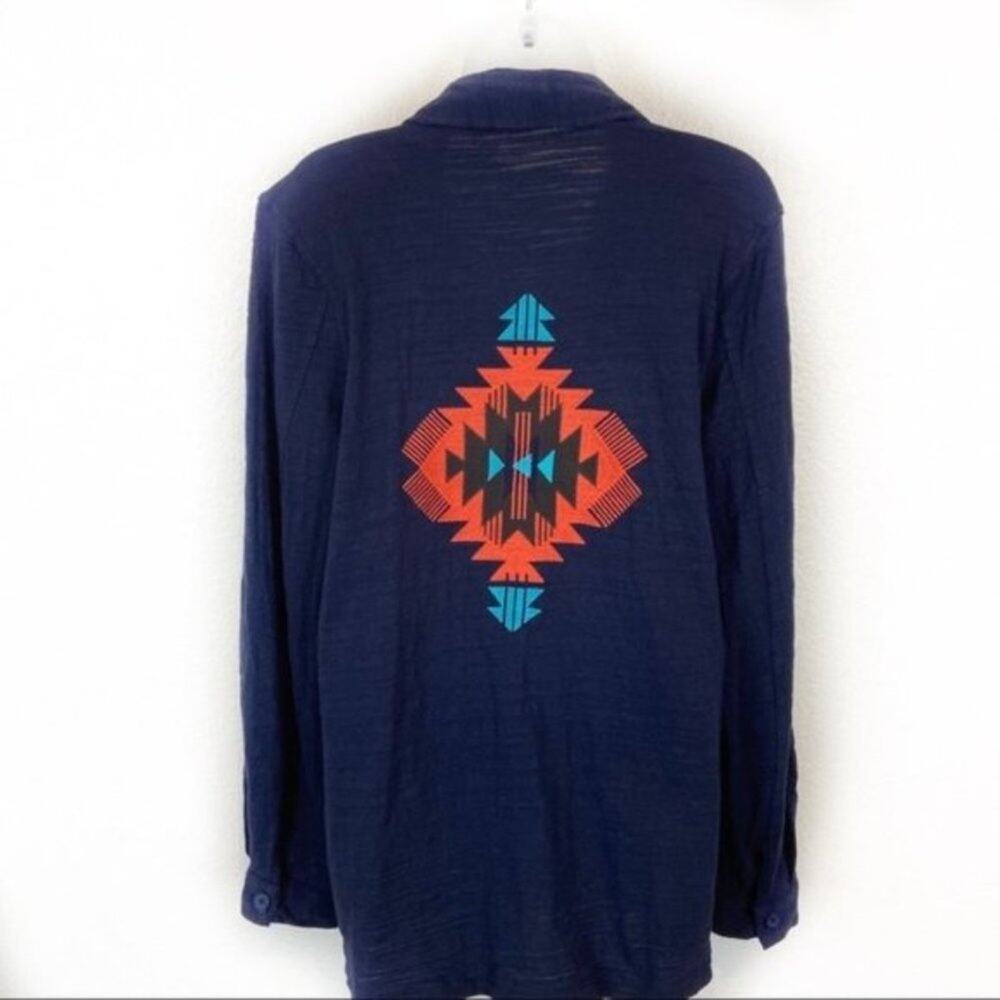 Umgee Knit Safari Jacket Navy Blue Southwest Embroidered Women's Size Small